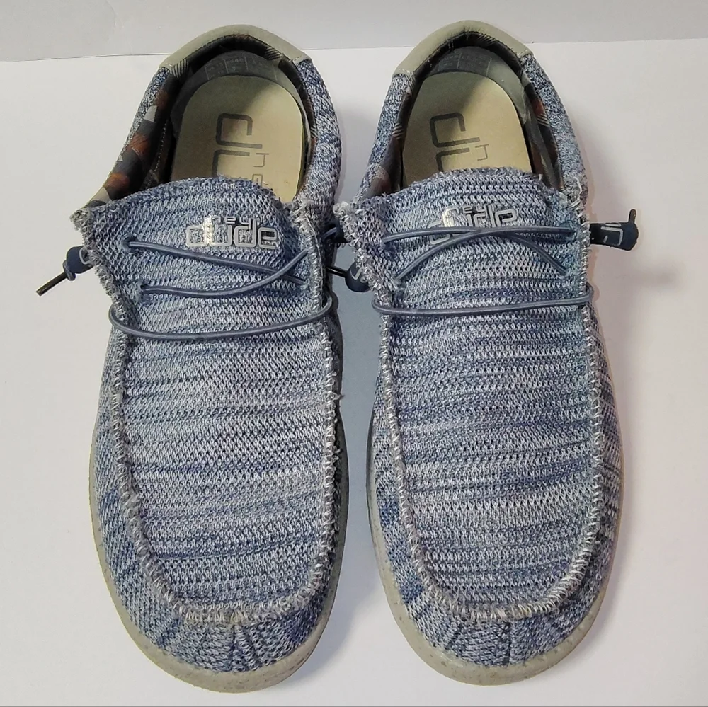 Hey Dude Men's Wally Sox Steel Blue Grey Slip-On Knit Comfort Loafers Size 13